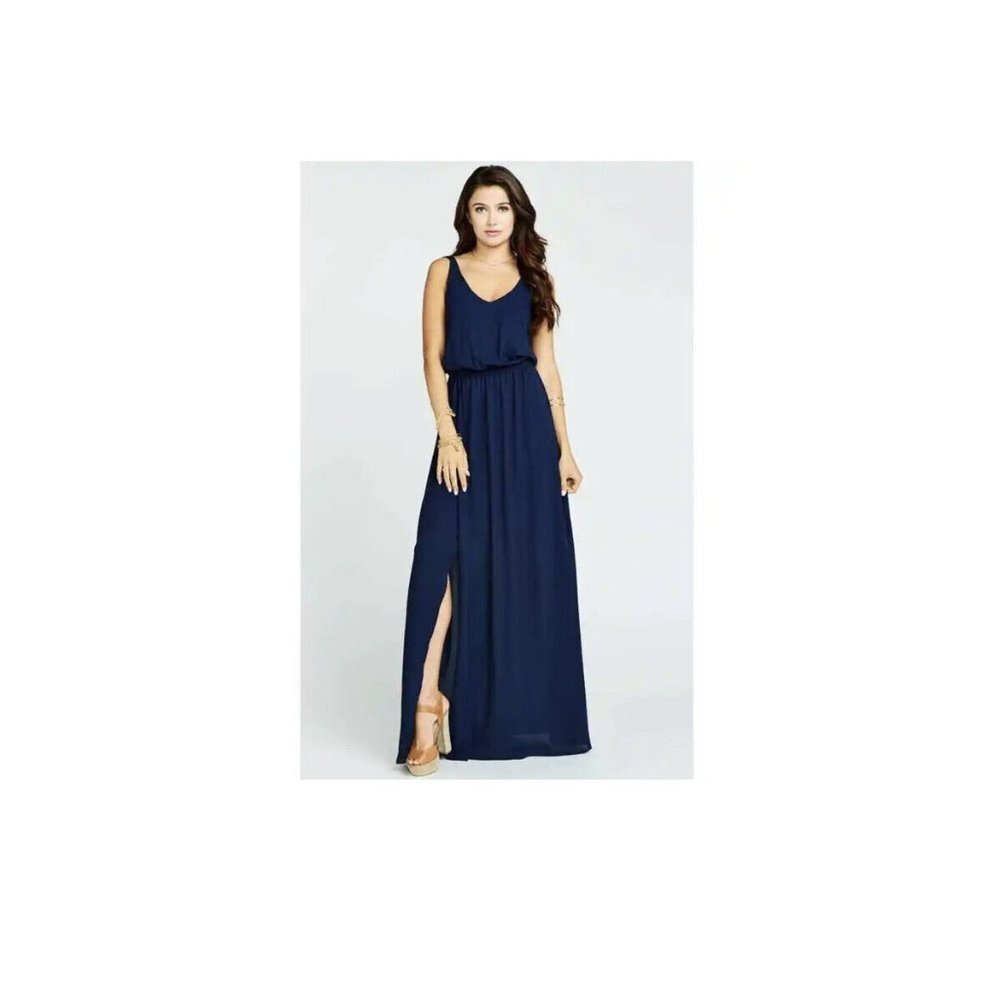 Show Me Your Mumu Womens Blue Sleeveless V-Neck Kendall Blouson A-Line Gown XS